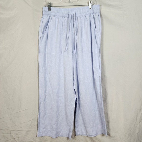 CYNTHIA ROWLEY Size Large Light Blue Linen Blend Elastic Waist Casual Pants - Picture 1 of 8